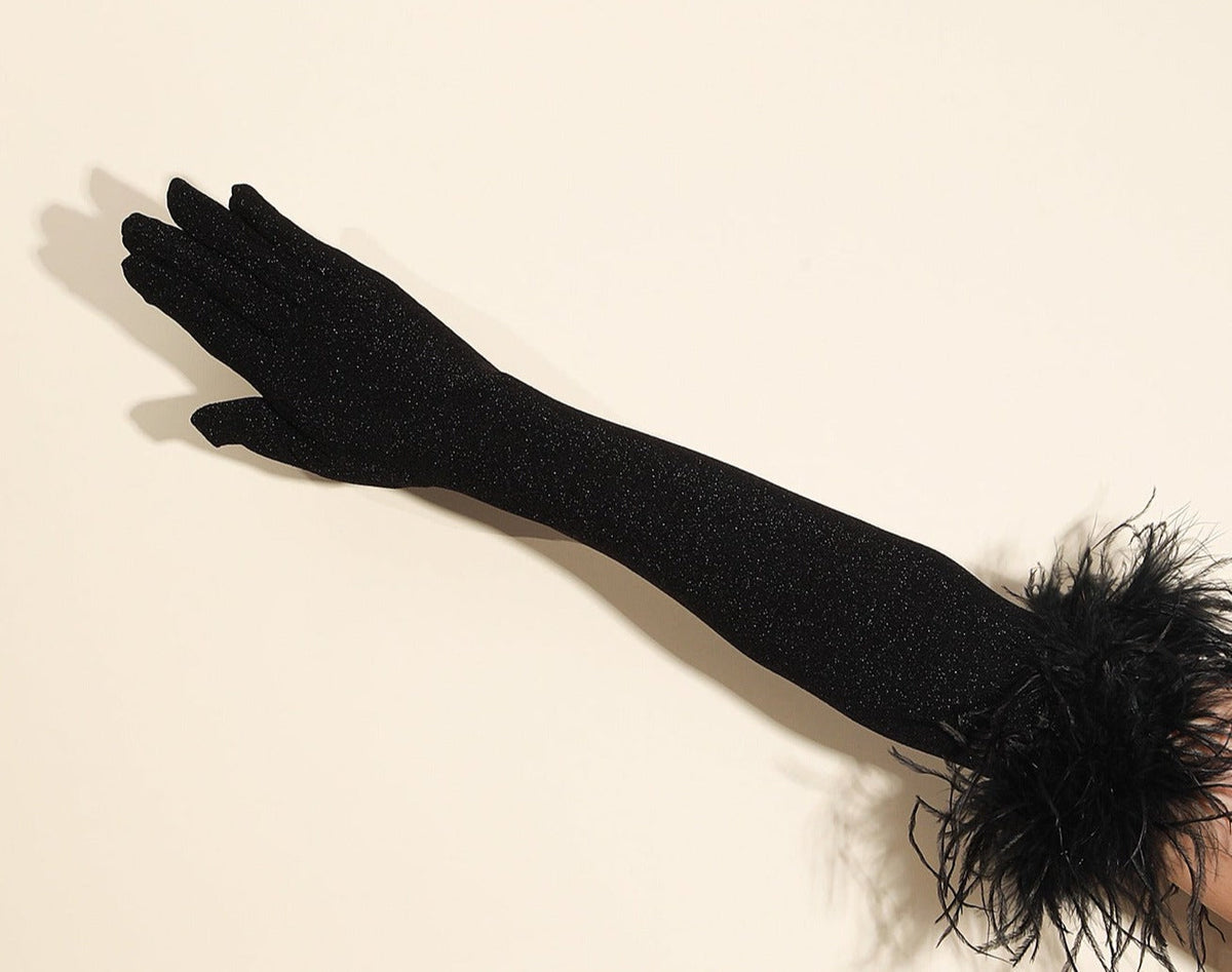 Black Feather Gloves Flowering Girl