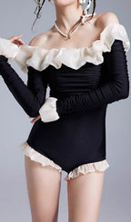 Donato Black Long Sleeve One-Piece Swimsuit Flowering Girl