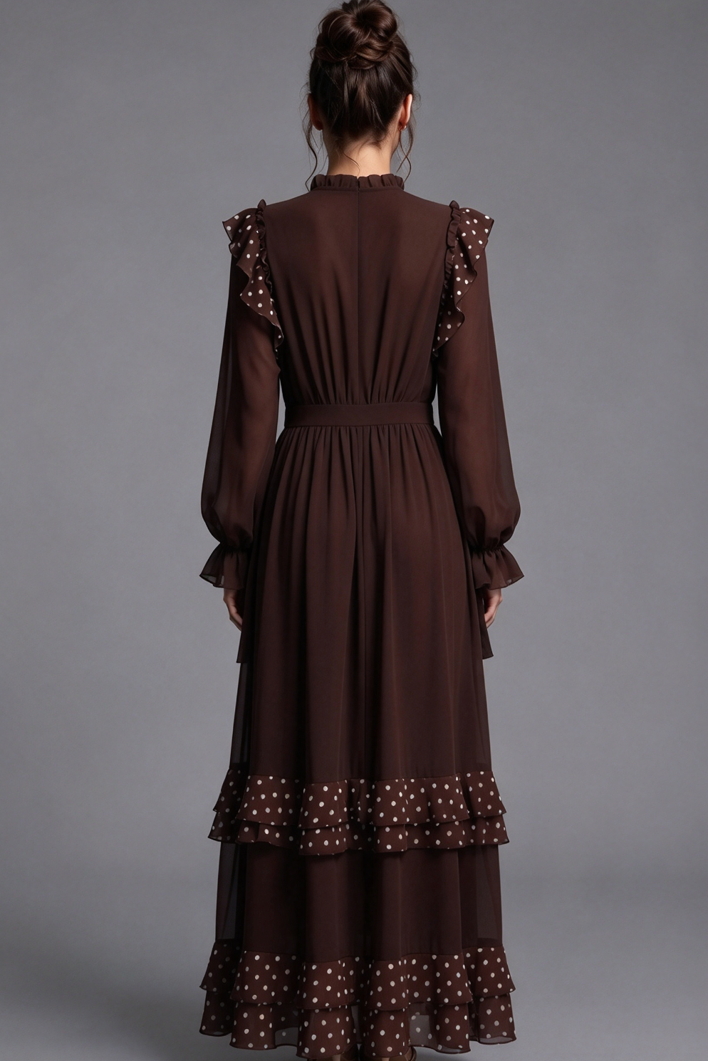 Dark Brown Chiffon A-Line Tiered Maxi Dress Flowering Girl