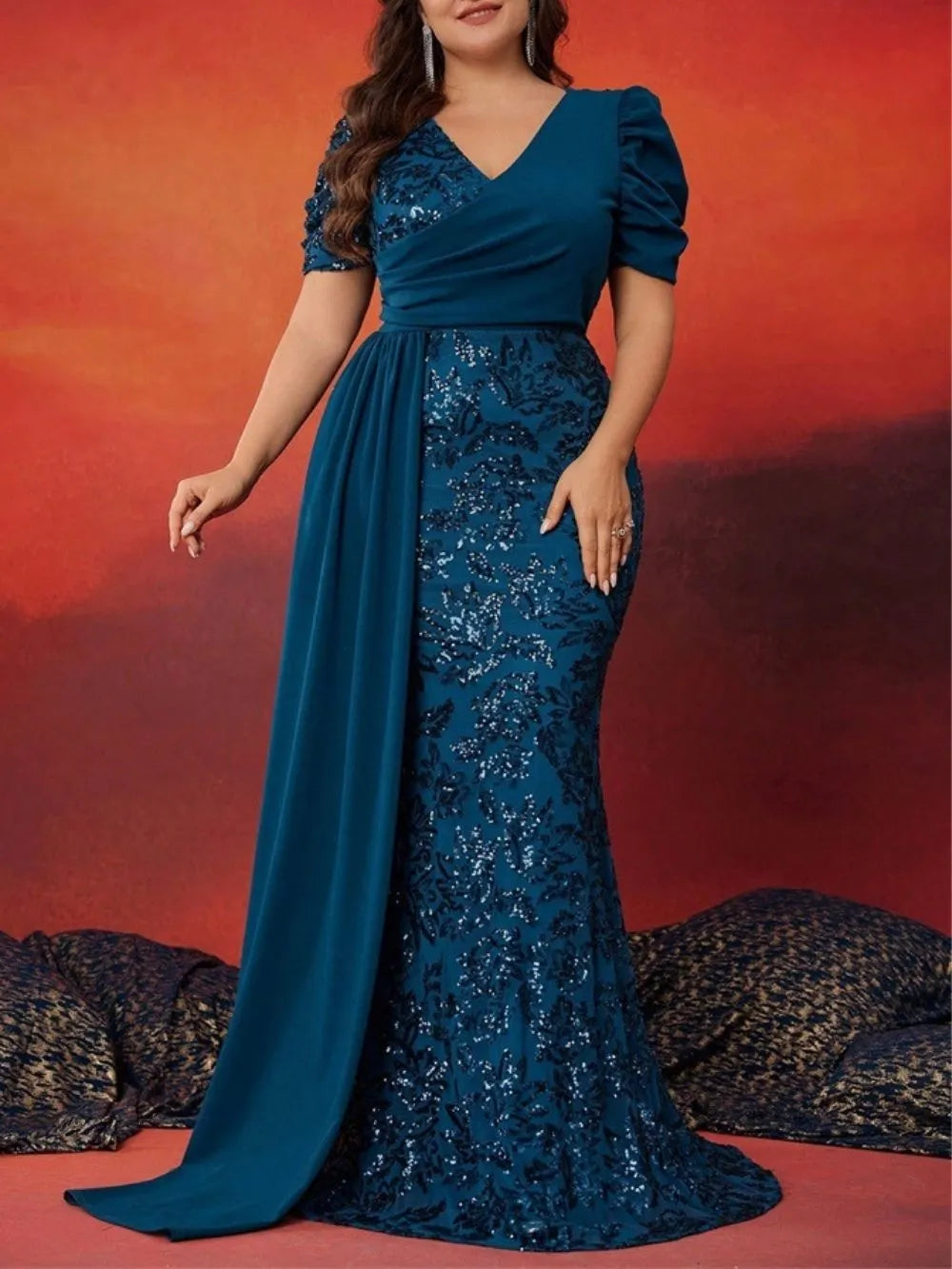 Marcie Sequin Plus Size Maxi Dress Flowering Girl