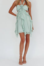 Mint Green Halter Ruffled Mini Dress Flowering Girl