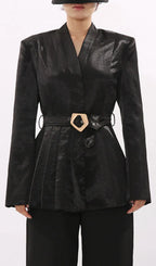 Indigo Black Blazer With Belt Flowering Girl