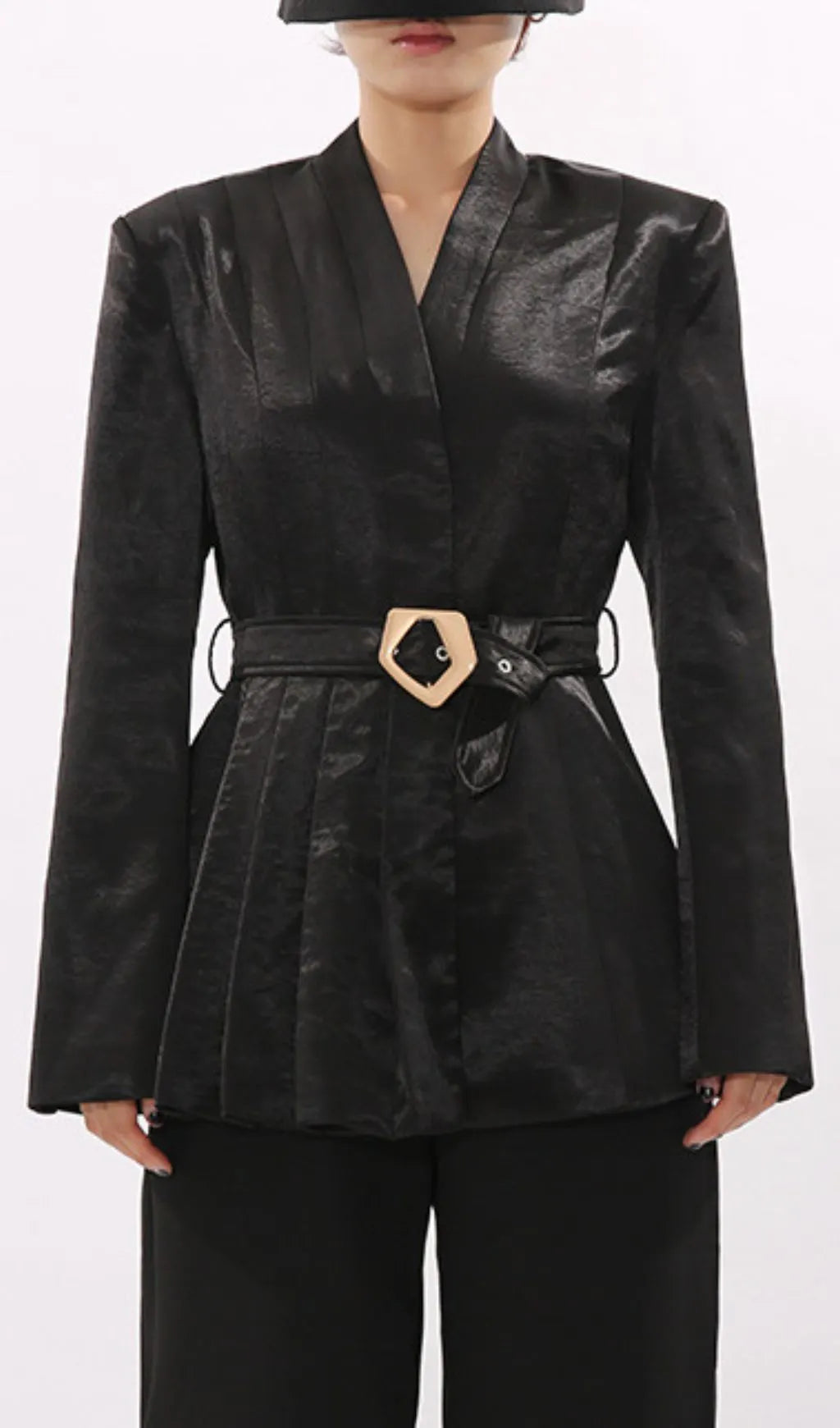 Indigo Black Blazer With Belt Flowering Girl