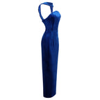 josephine off-shoulder velvet sash gown in blue Flowering Girl