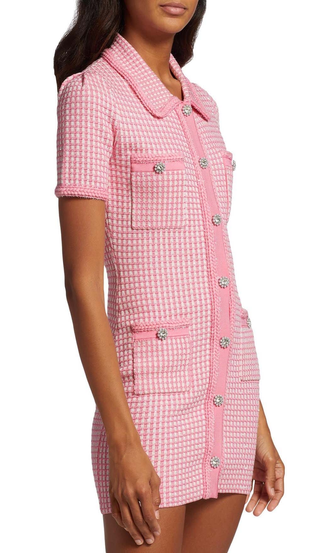 Knitted Button Mini Dress In Pink Flowering Girl