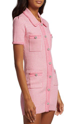 Knitted Button Mini Dress In Pink Flowering Girl
