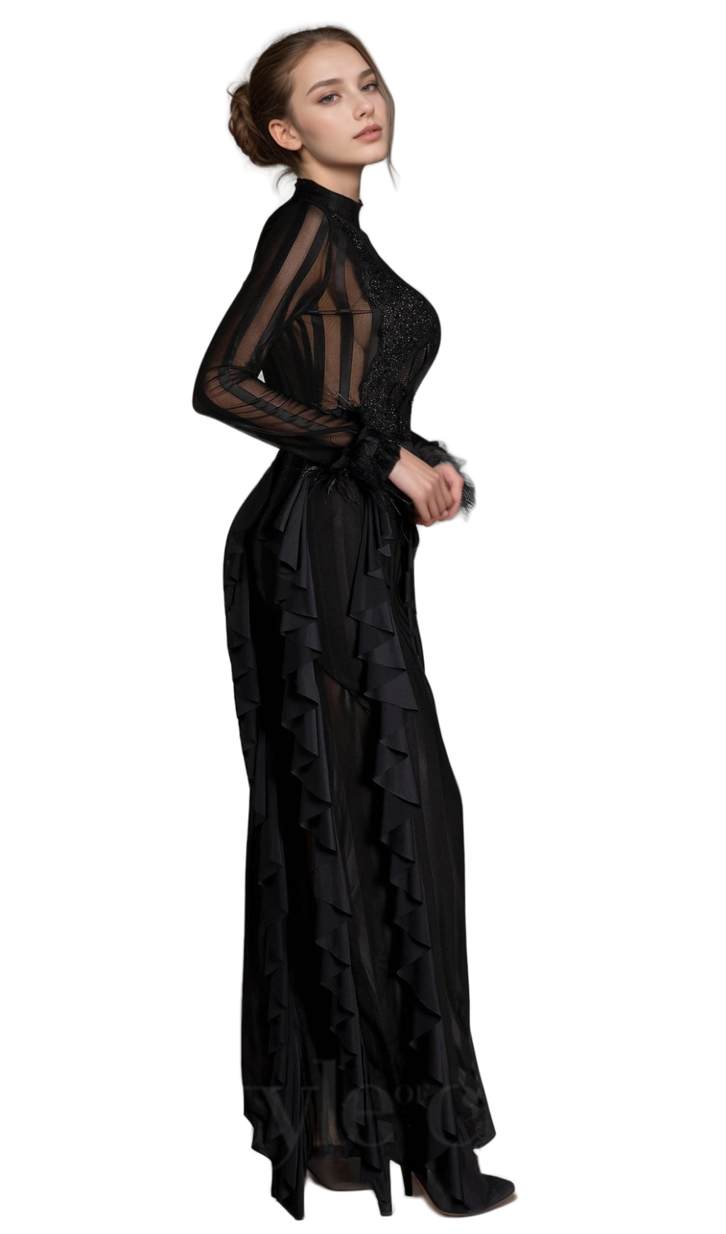 alani Panagas Long Sleeve Mesh Ruffle Dress Flowering Girl