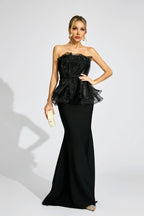Lorraine Black Peplum Strapless Maxi Dress Flowering Girl