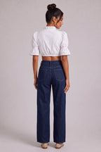 White Cotton Woven Cropped Puff-Sleeve Dirndl Crop Blouse Flowering Girl