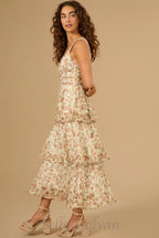 floral midi dress in ivory-rust Flowering Girl
