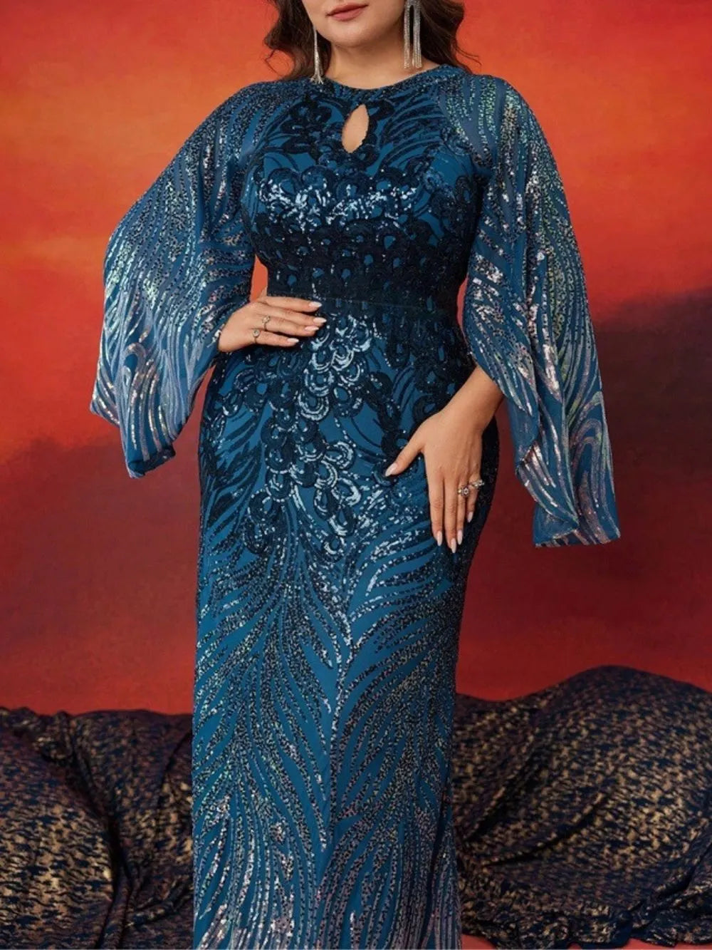 Maren Blue Sequin Plus Size Maxi Dress Flowering Girl