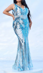 Damita Blue Sequin Backless Plus Size Maxi Dress Flowering Girl