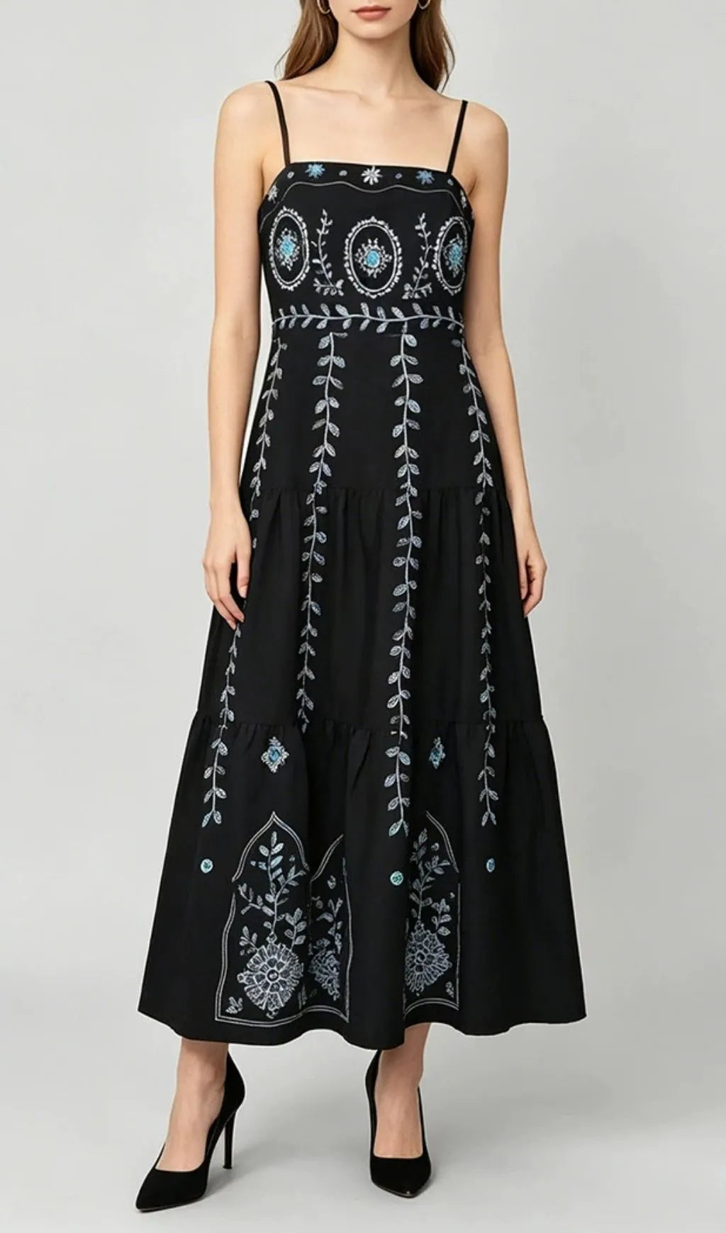 Mady Black Strappy Printed Maxi Dress Flowering Girl