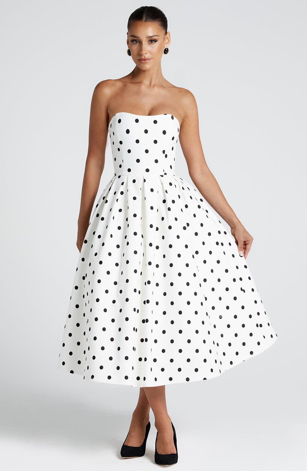 Edith Midi Dress - Black Polka Dot Print Flowering Girl