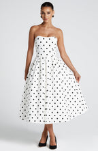Edith Midi Dress - Black Polka Dot Print Flowering Girl