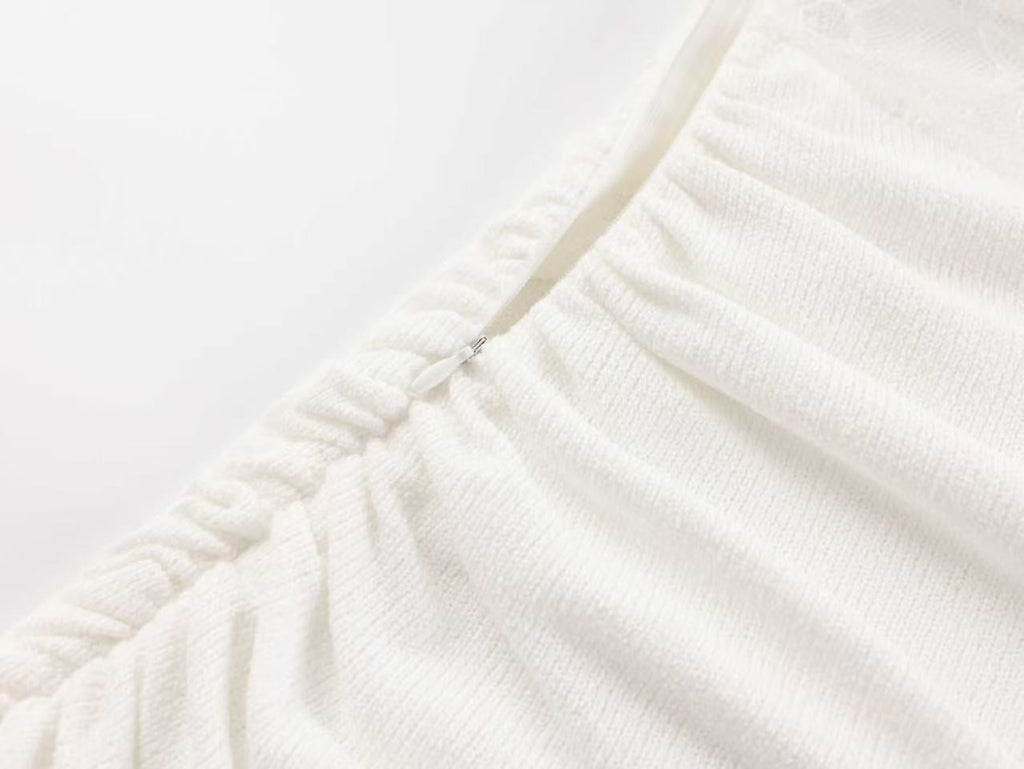 White Lace Strapless Spliced Knitted Mini Dress Flowering Girl