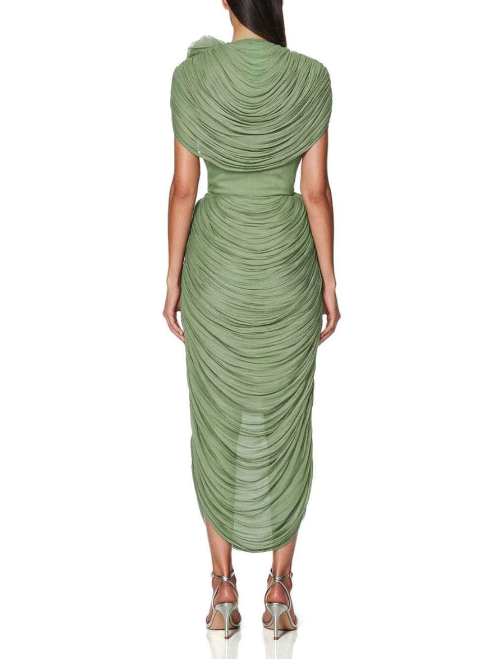 Kessari Flower Draped Midi Dress In Green Flowering Girl