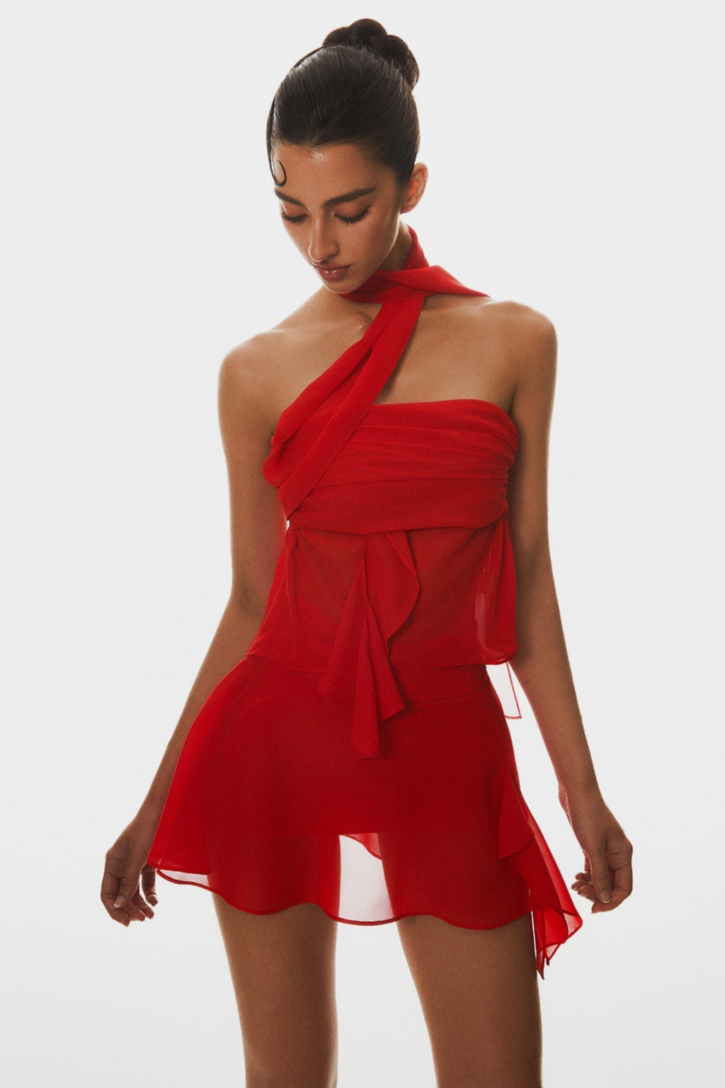 Cabau Chiffon Wrap Around Top - Red Flowering Girl