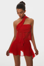 Cabau Chiffon Wrap Around Top - Red Flowering Girl