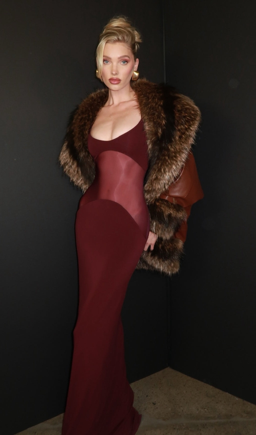 Mesh Insert Maxi Dress Burgundy Flowering Girl