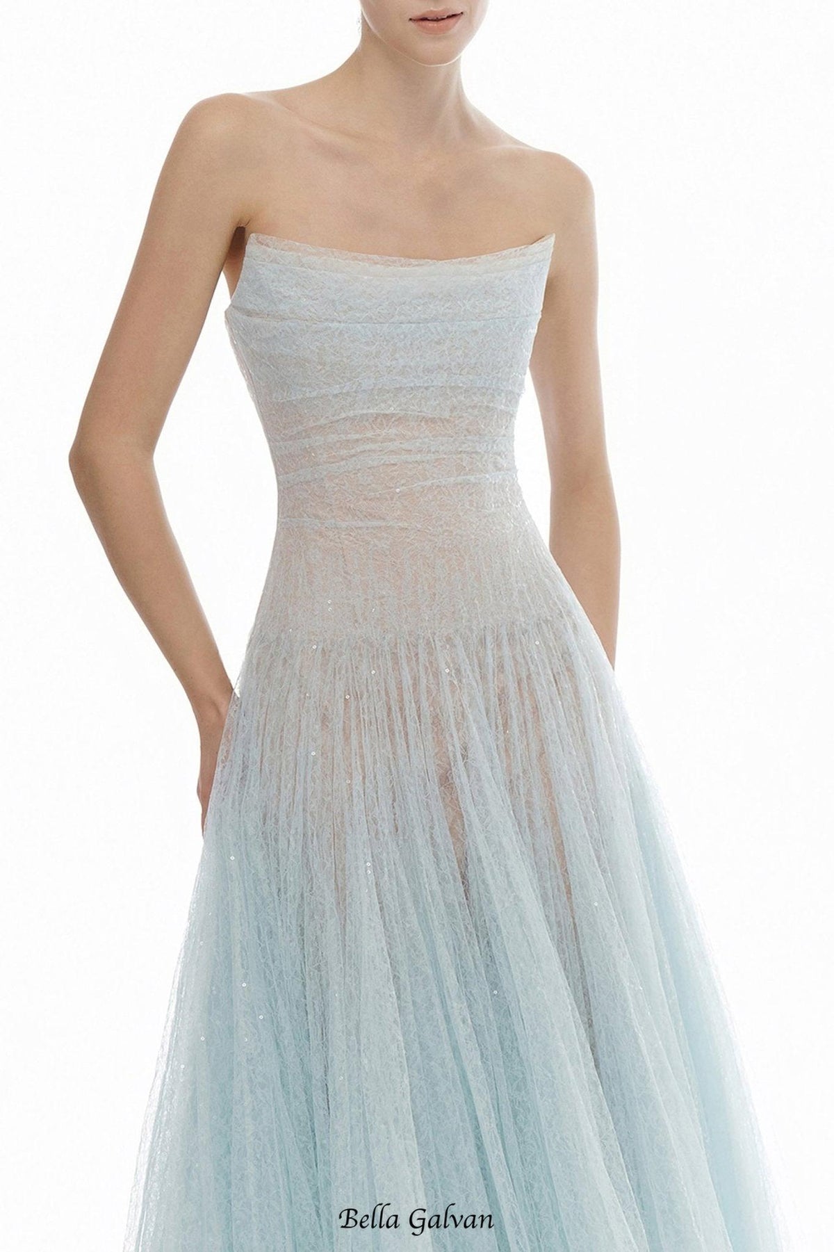 carol Draped Lace Maxi Dress in blue Flowering Girl