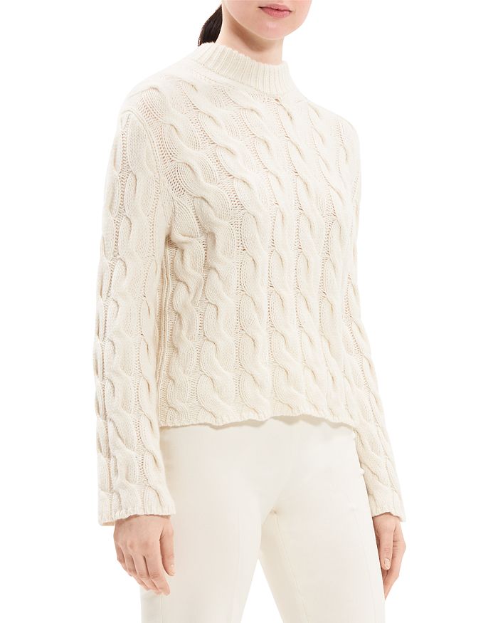 WOOL & CASHMERE CABLE KNIT MOCK NECK SWEATER Flowering Girl