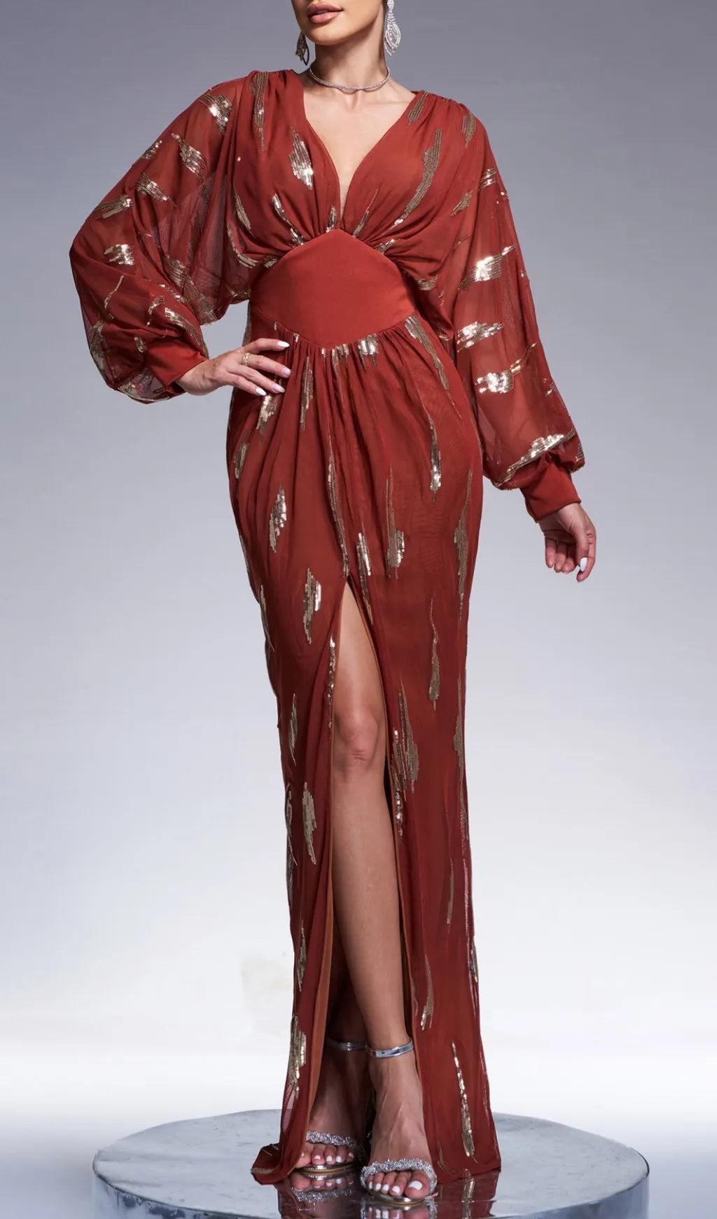 Briallen V-Neck Long Sleeve Maxi Dress Flowering Girl