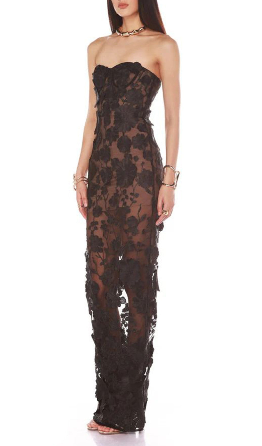 Decla Black Strapless Flower Maxi Dress Flowering Girl