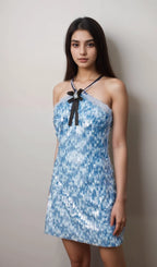 Victoire blue halterneck sequined mini dress Flowering Girl