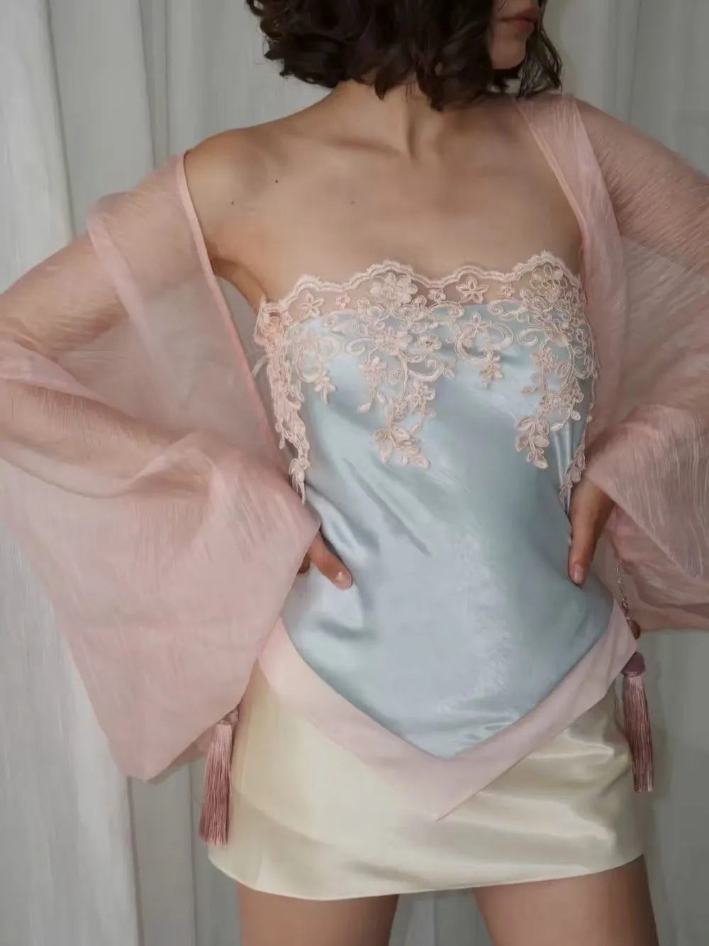 Maysie Blue Strapless Lace Top Flowering Girl