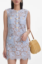 Blue Fine Lace Mini Dress Flowering Girl