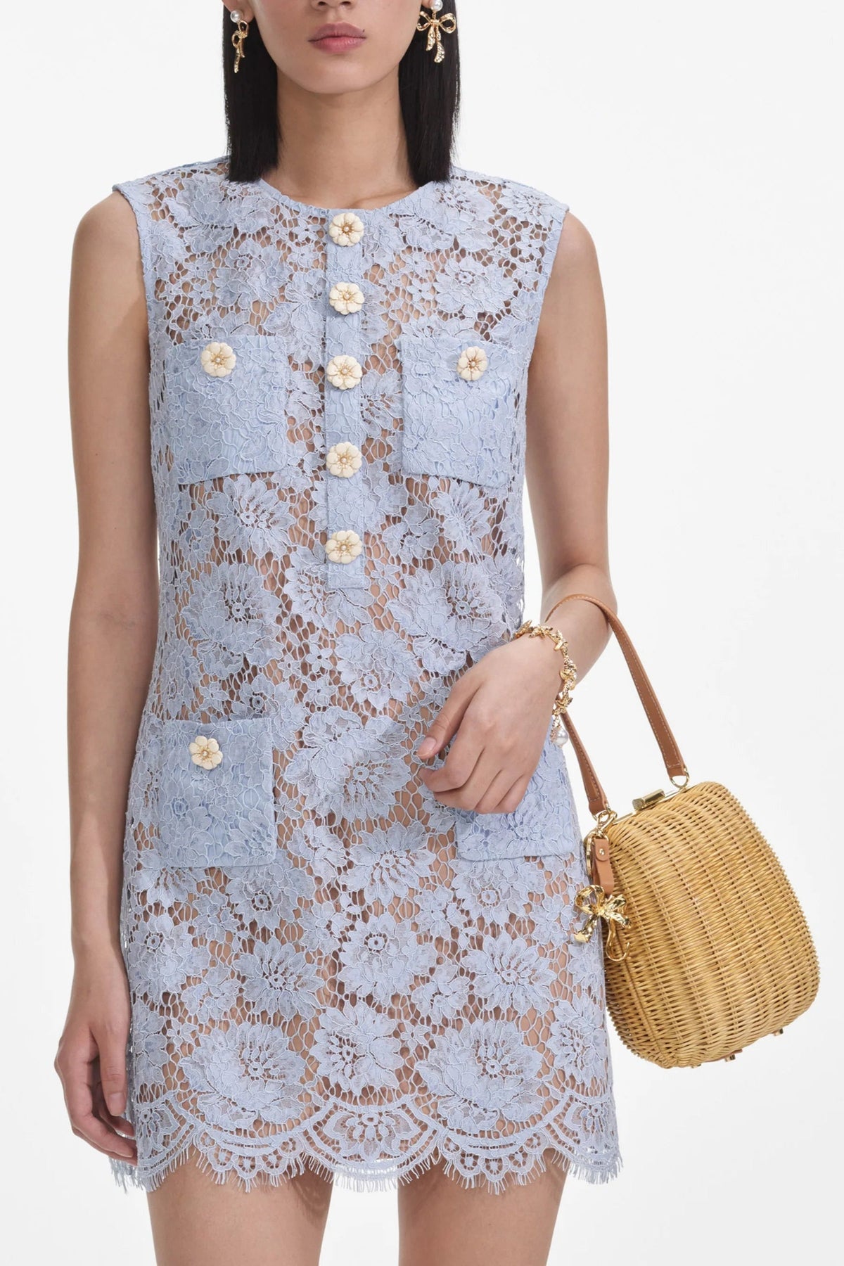Blue Fine Lace Mini Dress Flowering Girl