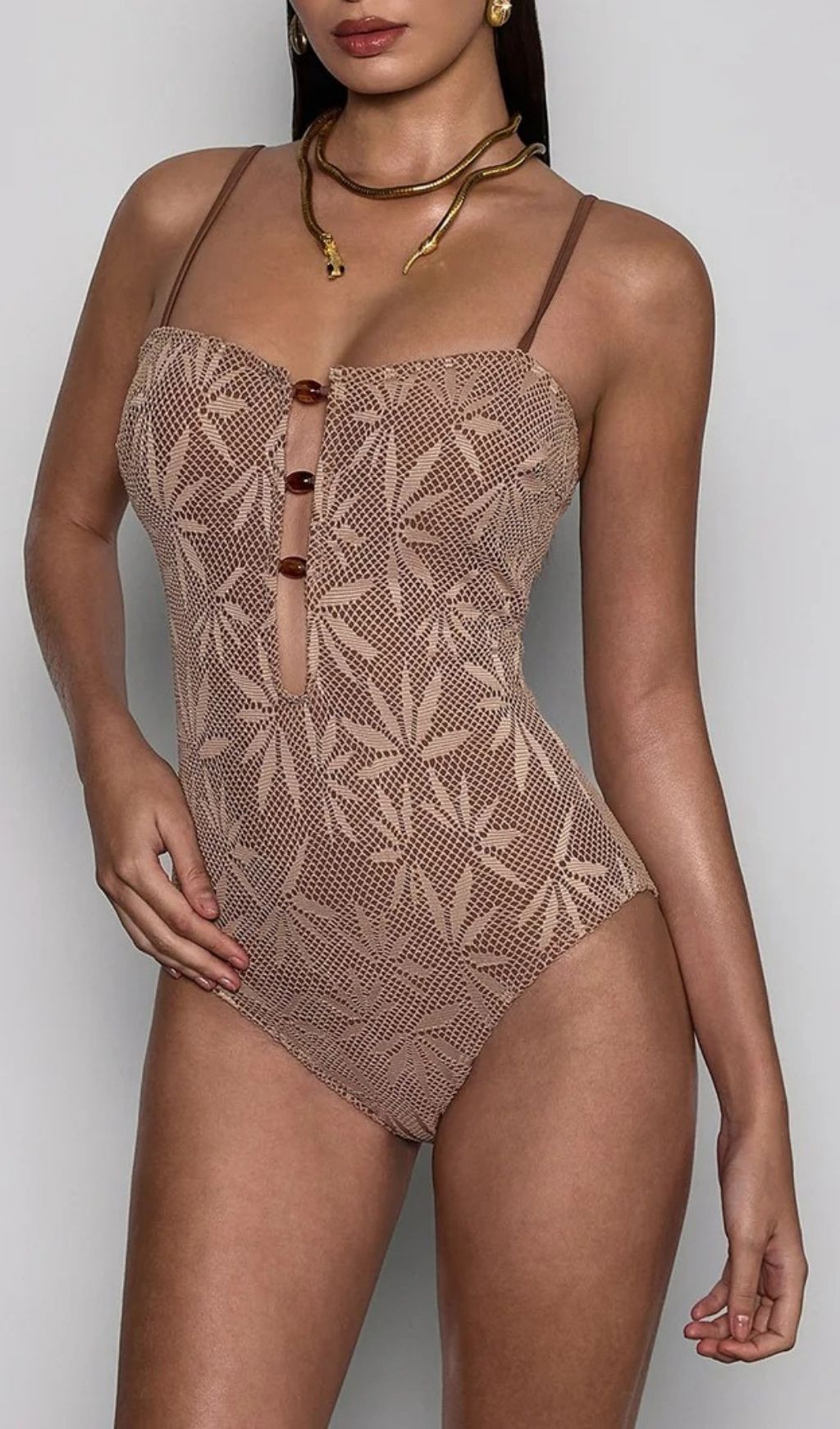 Boryxen Spaghetti Cutout One Piece Swimsuit Flowering Girl