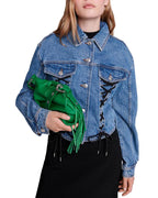 LACED-DETAIL COTTON-BLEND DENIM JACKET Flowering Girl