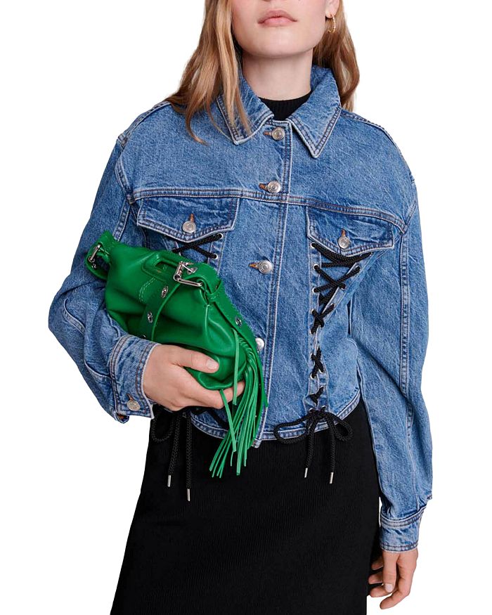 LACED-DETAIL COTTON-BLEND DENIM JACKET Flowering Girl