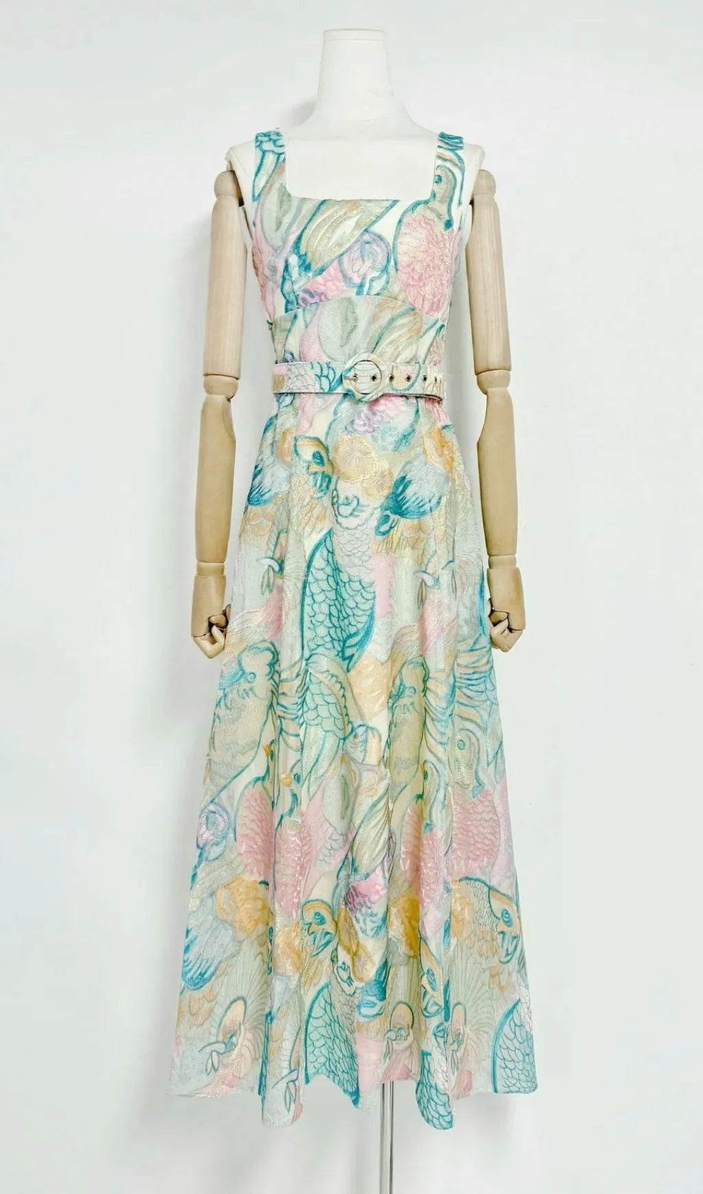Macklyn Printed Midi Dress With Belt Flowering Girl