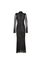Crystal Embellished Mesh Midi Dress In Black Flowering Girl