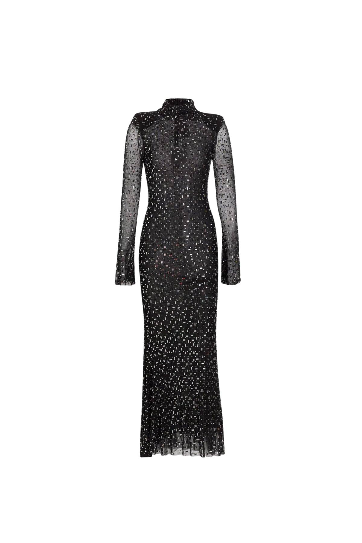 Crystal Embellished Mesh Midi Dress In Black Flowering Girl