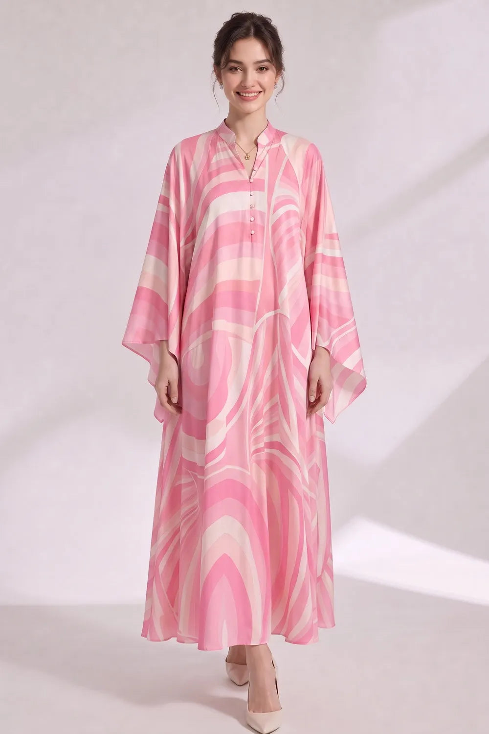 Pink Psychedelic Swirl Kaftan Dress Flowering Girl