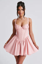 Lace Ruffle Trim Corset Mini Dress In Pink Flowering Girl