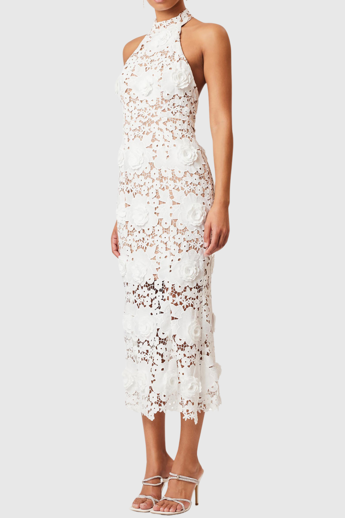 Shyheim Floral Appliqué Lace Halter Midi Dress Flowering Girl