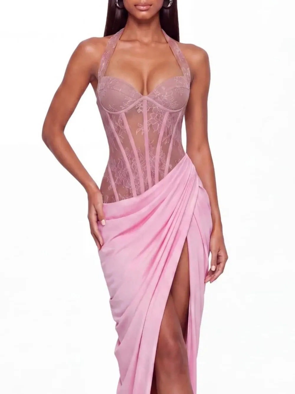 Zandor Halterneck Lace Split Maxi Dress Flowering Girl