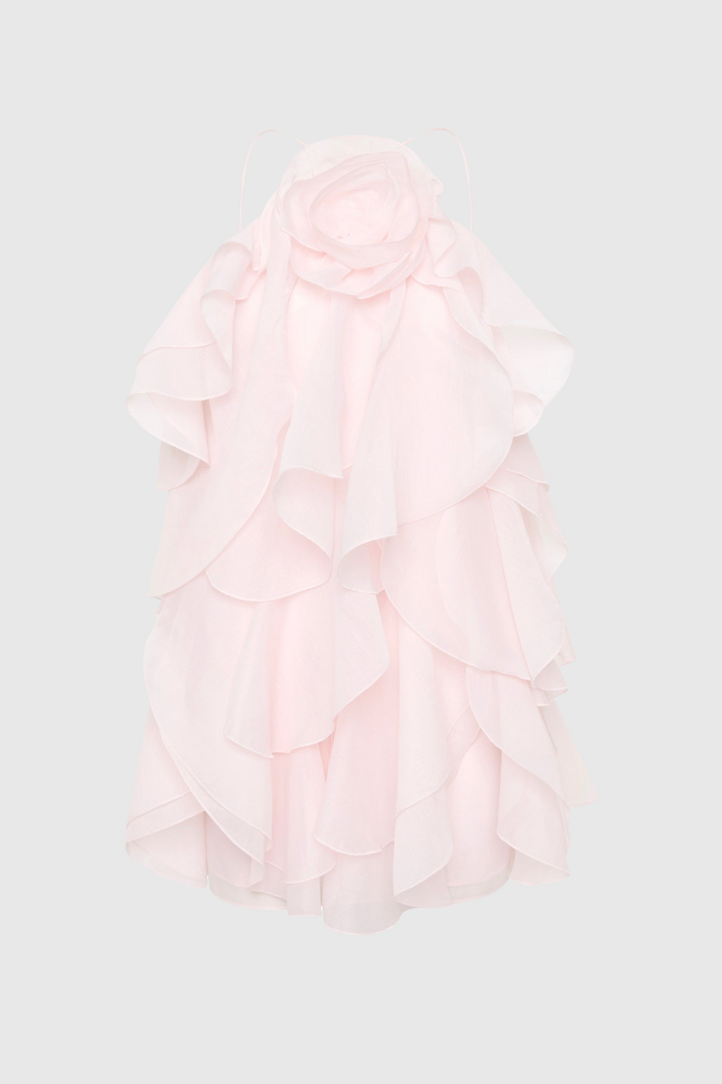 Lorraine Halter Floral Ruffle Layered Mini Dress In Pink Flowering Girl