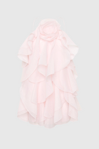 Lorraine Halter Floral Ruffle Layered Mini Dress In Pink Flowering Girl