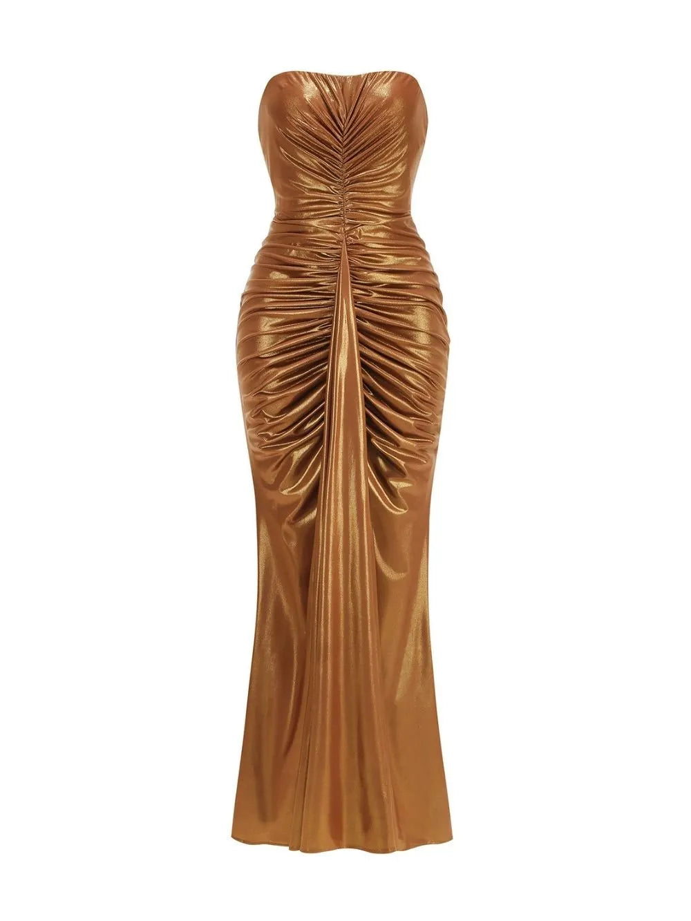 Marlowe Brown Strapless Ruched Maxi Dress Flowering Girl