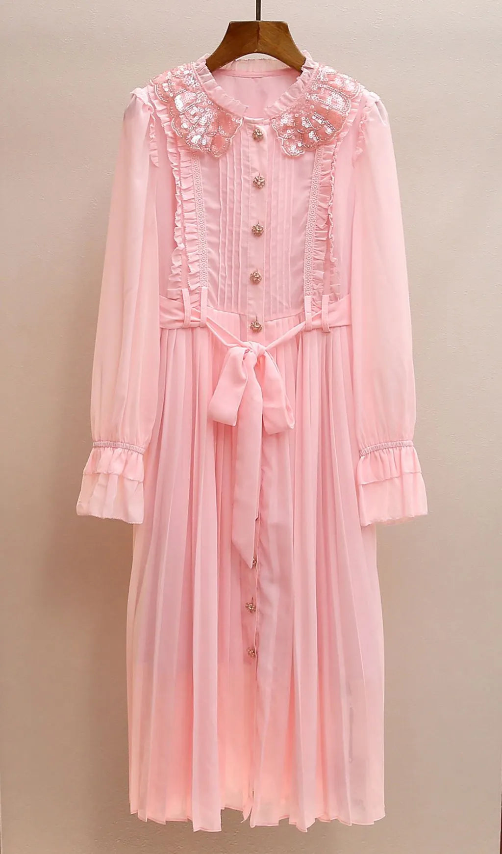 Jessa Pink Long Sleeve Midi Dress Flowering Girl