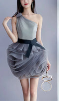 One Shoulder Mesh Mini Dress In Grey Flowering Girl