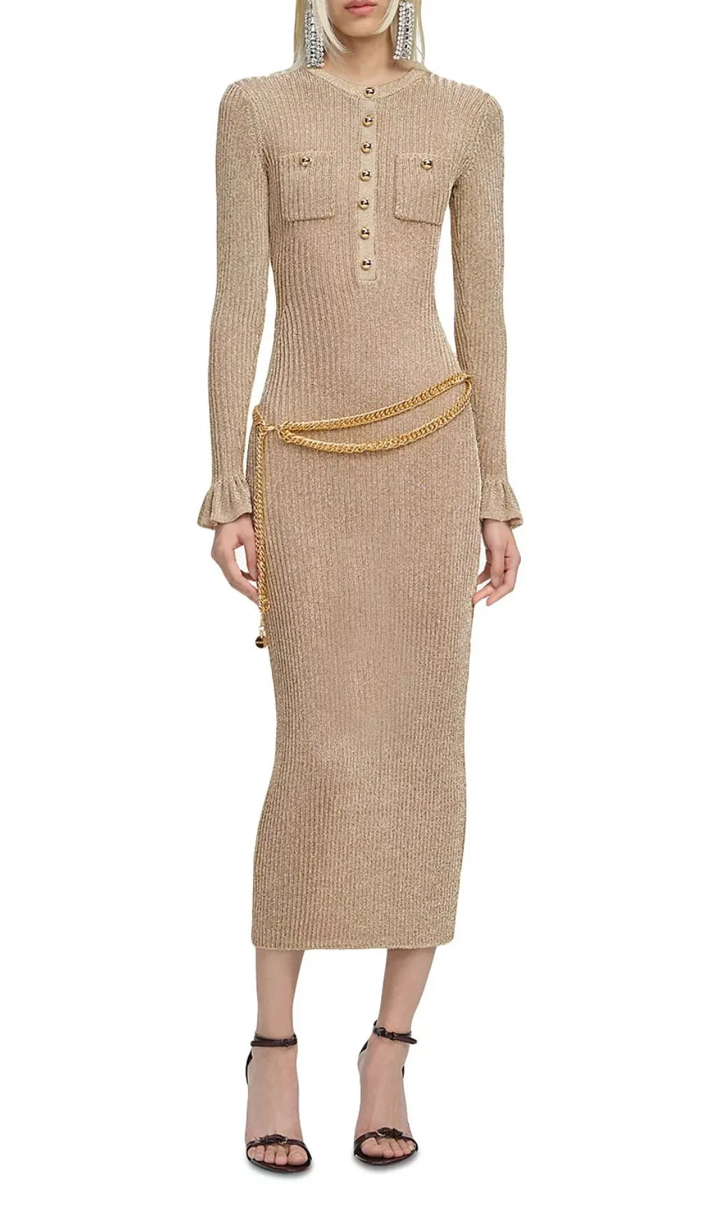Ribbed Knit Midi Dress Flowering Girl