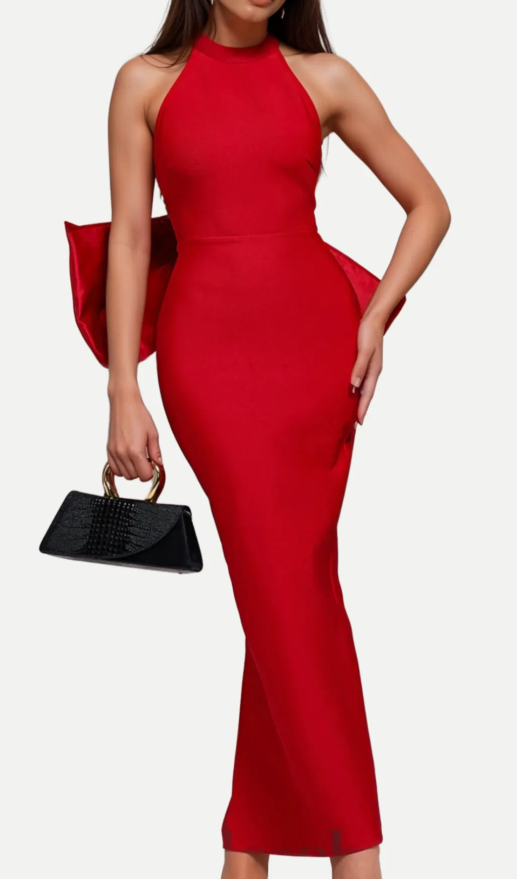 ANNA HUGE BOW SPLIT BANDAGE MAXI DRESS IN RED Flowering Girl