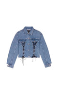 LACED-DETAIL COTTON-BLEND DENIM JACKET Flowering Girl